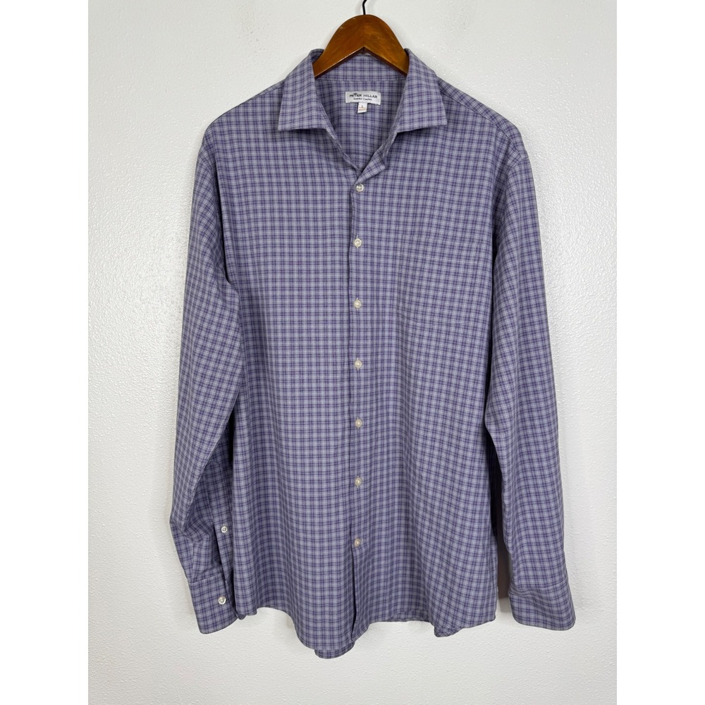 Peter Millar Summer Comfort Mens Large Purple Plaid Long Sleeve Shirt MF19EW71SL